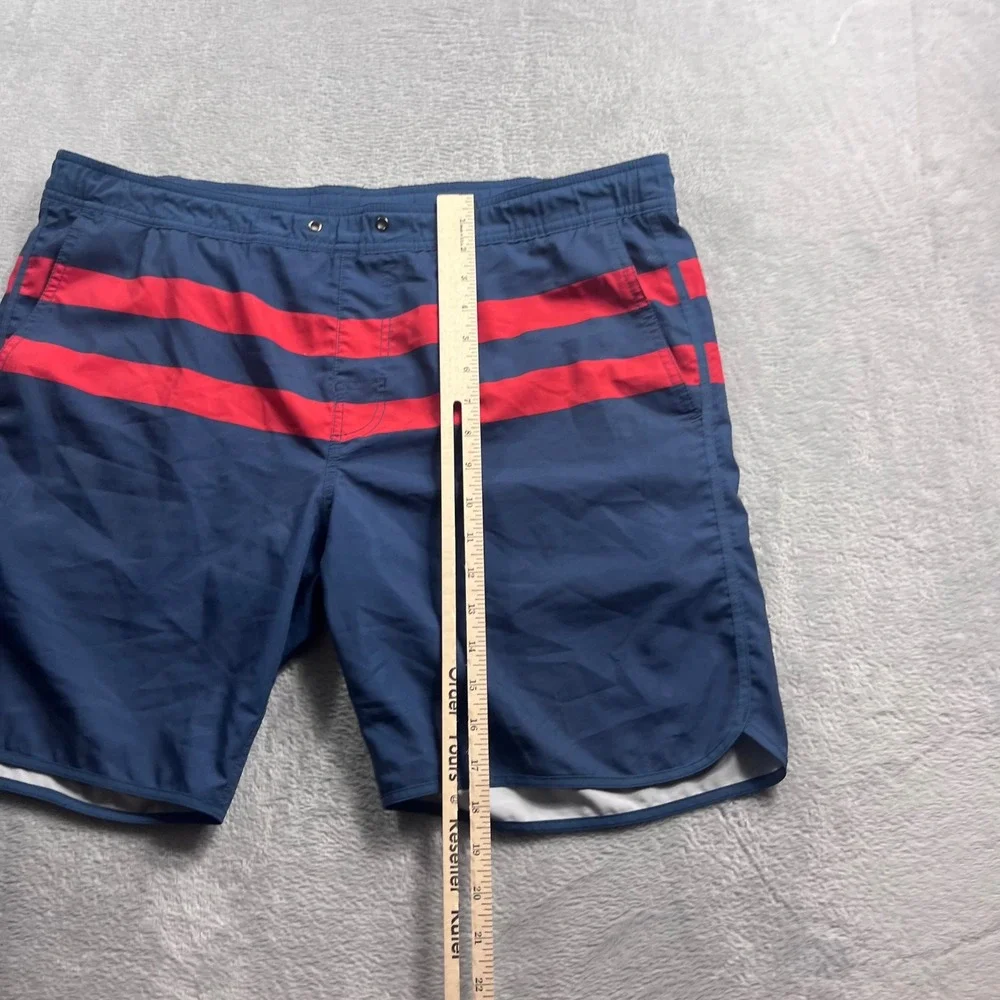 Fair Harbor Mens‎ Navy Blue Red Striped Swim Trunks Board Shorts Size Medium